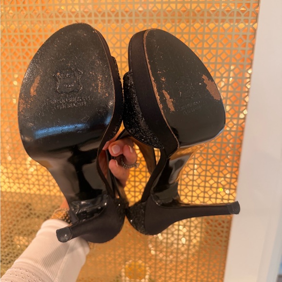 Stuart Weitzman Black Glitter Peep-Toe High Heels! EUC! Size 7 - Picture 7 of 9